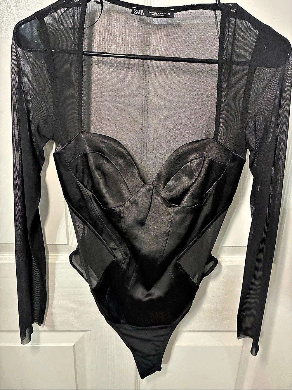 Zara Black Satin Effect Bustier Bodysuit